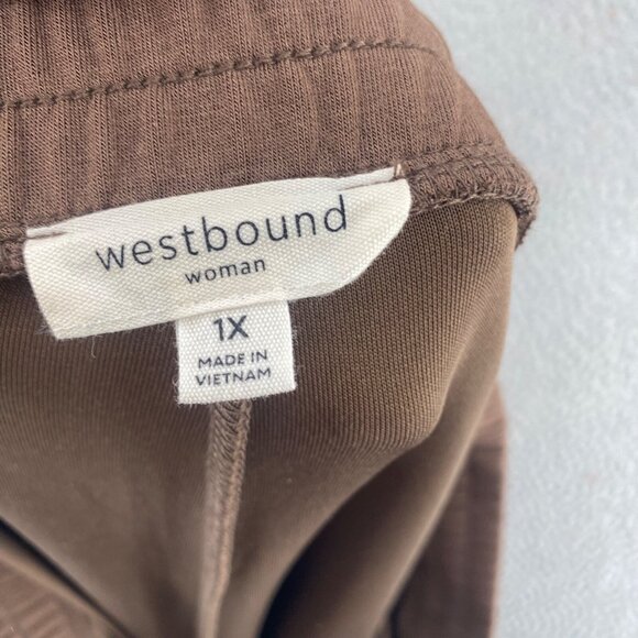 Westbound Pants Womens 1X Plus Brown Sweats Loungewear Wide Leg Stretch Pockets - Picture 10 of 13